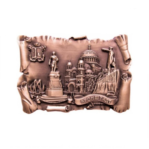 Магнит сувенирный Павловск. Два памятника и дворец 96*65мм медь