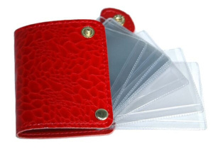 Визитница к/з на  36 визиток,  тортуга красная 105*75 мм