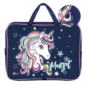 Папка А4 (350*265*75) с ручками, молния, ткань, фольга "Единорог"