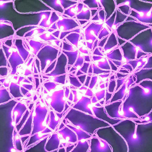 Гирлянда электрическая 10м 120LED светодиодная, прозарчный шнур, вьюн 220В, розовый цвет