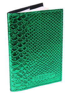 Обложка для Паспорта натуральная кожа Железный Питон, зеленый