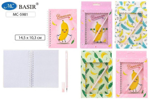 Блокнот А6  48л., гребень "Банан" кл., + гелев.ручка, в упак.