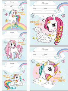 Тетрадь А5 12л косая лин. с доп.горизонт.лин. Проф-Пресс "Милые единороги-1" 5диз.в сп.,белизна 100%