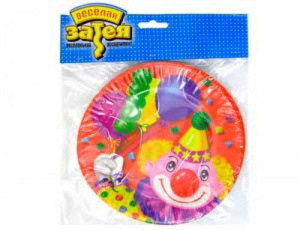 Тарелка бум. "Клоун с шарами" 17 см, 6 шт.