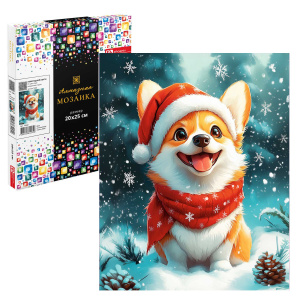Мозаика алмазная по номерам на холсте 20*25см "Новогодний корги" с подрамником