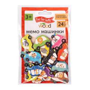 Игра Мемо фигурки "Машинки" 24 шт, дерево