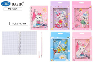 Блокнот А6  48л., гребень "Зайчики" кл., + гелев.ручка, в упак.