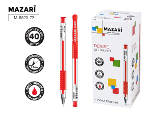 Ручка гелевая MAZARI DENISE красная, 0,5мм, прозр.корпус, рез.грип