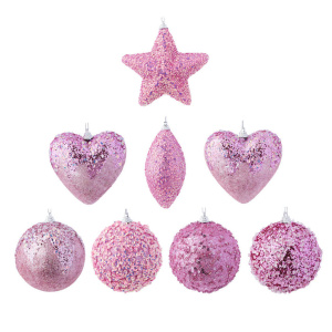 Подвесное украшение  8см "Ассорти" пластик, с обсыпным декором, розовый, 8 дизайнов