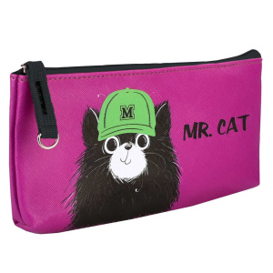 Пенал-косметичка (200*75*20) молния, кожзам "Кот в кепке"