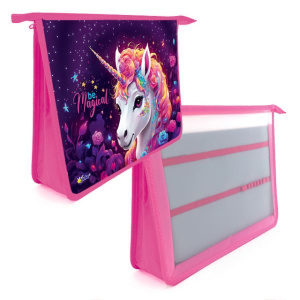 Папка д/труда А4 (340*245*75) 2отд. молния сверху, пластик "Единорожка яркая"