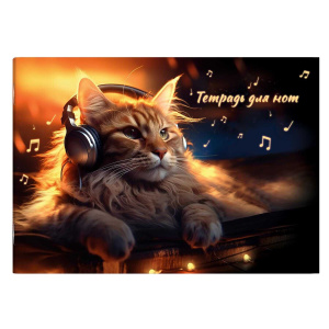 Тетрадь для нот А4 12л., гориз., скоба "Кот-меломан"