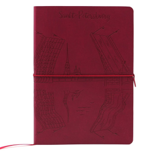 Записная книжка А5 128л., кож.зам., мягк.пер. "Питер. Мосты на Неве" резинка