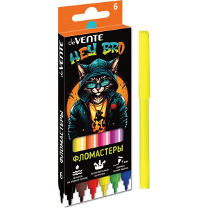 Фломастеры   6цв "deVENTE. Hey Bro", вентил.колпачок, картон