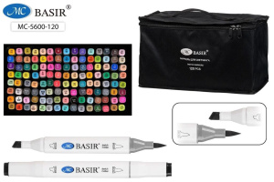 Набор маркеров для скетчинга 120цв. кистевидн. BASIR, двусторон., 1,0-7,0мм
