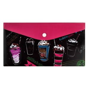 Конверт на кнопке  с рисунком 260*140мм, Коктейли