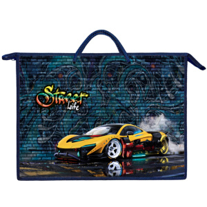 Папка А3 (460*345*40) с ручками, молния, пластик "Яркое авто"