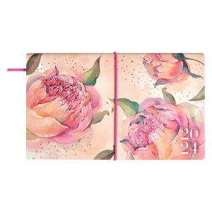 Планинг дат. 2024г, 175*105мм  64л., кож.зам., мягк.пер. "Пионы" тисн.фольгой, ляссе