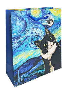 Пакет подар. бумажн. 18*23*10 см 210 гр/м2  В стиле Ван Гога. Звезды, мат.лам
