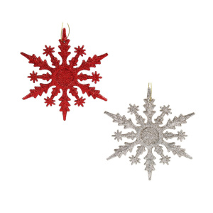 Подвесное украшение 15см "Снежинка" пластик, красный