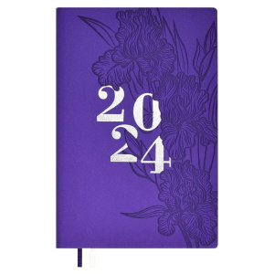 Еженедельник дат. 2024г, А5  96л., кож.зам., мягк.пер. "Кассандра фиолетовый" тисн.фольгой, ляссе