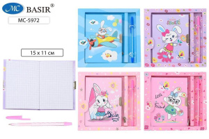 Записная книжка с замочком А5  48л. "Зайчики" + ручка