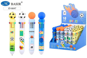 Ручка шар. многоцв.10-ти цветная, "Sports"