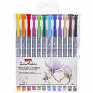Набор маркеров акварельных 12цв. кистевидн. HATBER "WaterColor Brusch. Terra Colora"