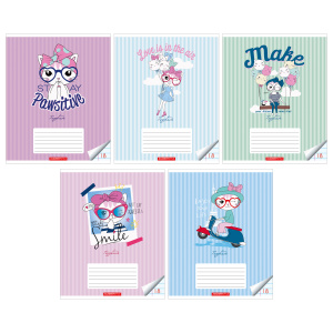 Тетрадь А5 18л лин. Полиграф Принт "Кошечка в очках" УФ-лак, белизна 100%