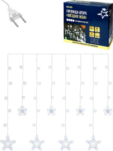Гирлянда электрическая Штора 2,5*1м 92LED "Звездное небо" 220 В, холодный цвет, фигуры