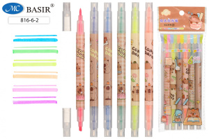 Набор текстовыделителей "Капибара" 6 цв., 15см, двустор.