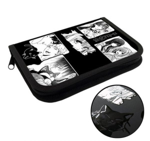 Пенал 1 отд. с 1-ой откид.пл. (190*130*27) молния, лам.картон "Чёрно-белое аниме"