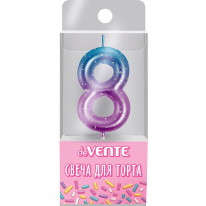 Свеча-цифра "8" Degrade  6 см, метал.цвет+напыление серебрян.точками