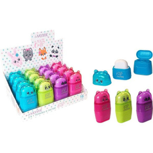 Точилка и ластик 2 в 1 пласт.с контейнером  2 отв.,100% Cute