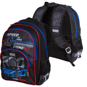 Рюкзак школьный 38*27*17см Attomex. Basic. Speed Zone" полиэстер,1 отд на молн,4 карм,светоотр.