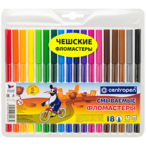 Фломастеры  18цв "Centropen. Пингвины", жёстк.блистер европодвес