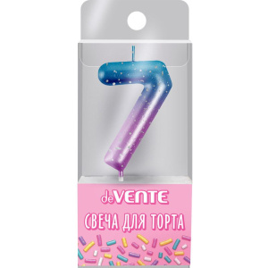 Свеча-цифра "7" Degrade  6 см, метал.цвет+напыление серебрян.точками