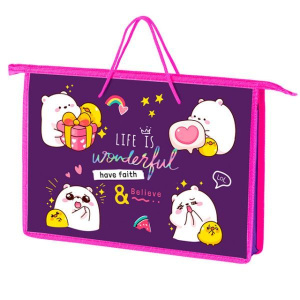 Папка А4 (340*245*45) с ручками, молния, пластик "Мишки каваи"