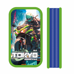 Пенал 2 отд. (190*105*35) молния, лам.картон, ткан.торец "Неоновый байкер"