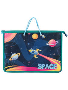 Папка А4 (335*235*100) с ручками, молния, ткань "Космос и ракета-1"