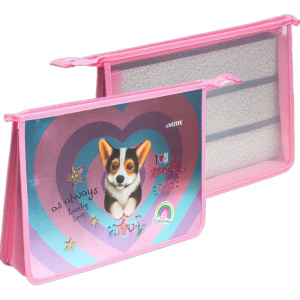 Папка д/труда А4 (337*243*80) 2отд. молния сверху, пластик" Corgi" конгр.тиснение