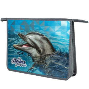 Папка д/ труда А4 (335*240*85) 2отд. молния сверху, пластик/ламинат "Дельфинарий"