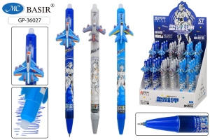 Ручка гелевая стираемая, автомат. Basir "Самолет" синяя, 0,5мм