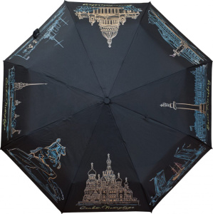 Зонт полуавтомат "СПб" цв.черный, хамелеон
