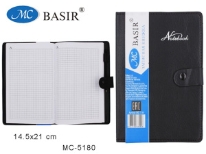 Записная книжка А5  80л. кожзам "Черная" кл., на кнопке с ручкой