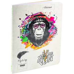 Скетчноут 140*185мм  12л., сшивка, 210гр/м2 "Обезьяна в наушниках-1" тв.обл., 50% хлопок