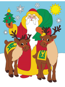 Живопись по номерам с акрилом 20*25см "Дед Мороз с оленями"