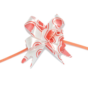 Бант подарочный затягивающийся   4см*10мм, 20см, сердечки БЕЛЫЙ 10шт/уп