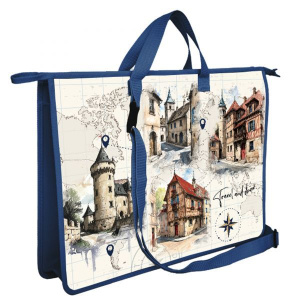 Папка А3 (460*345*50) с ручками, молния, пластик "Путешествуй и рисуй!"