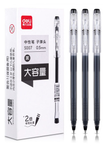 Ручка гелевая Deli  0,5мм черная, прозрачный корпус